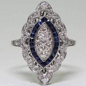 Vintage 925 Silver Blue Sapphire Ring Women Engagement Bridal Jewelry Size 6